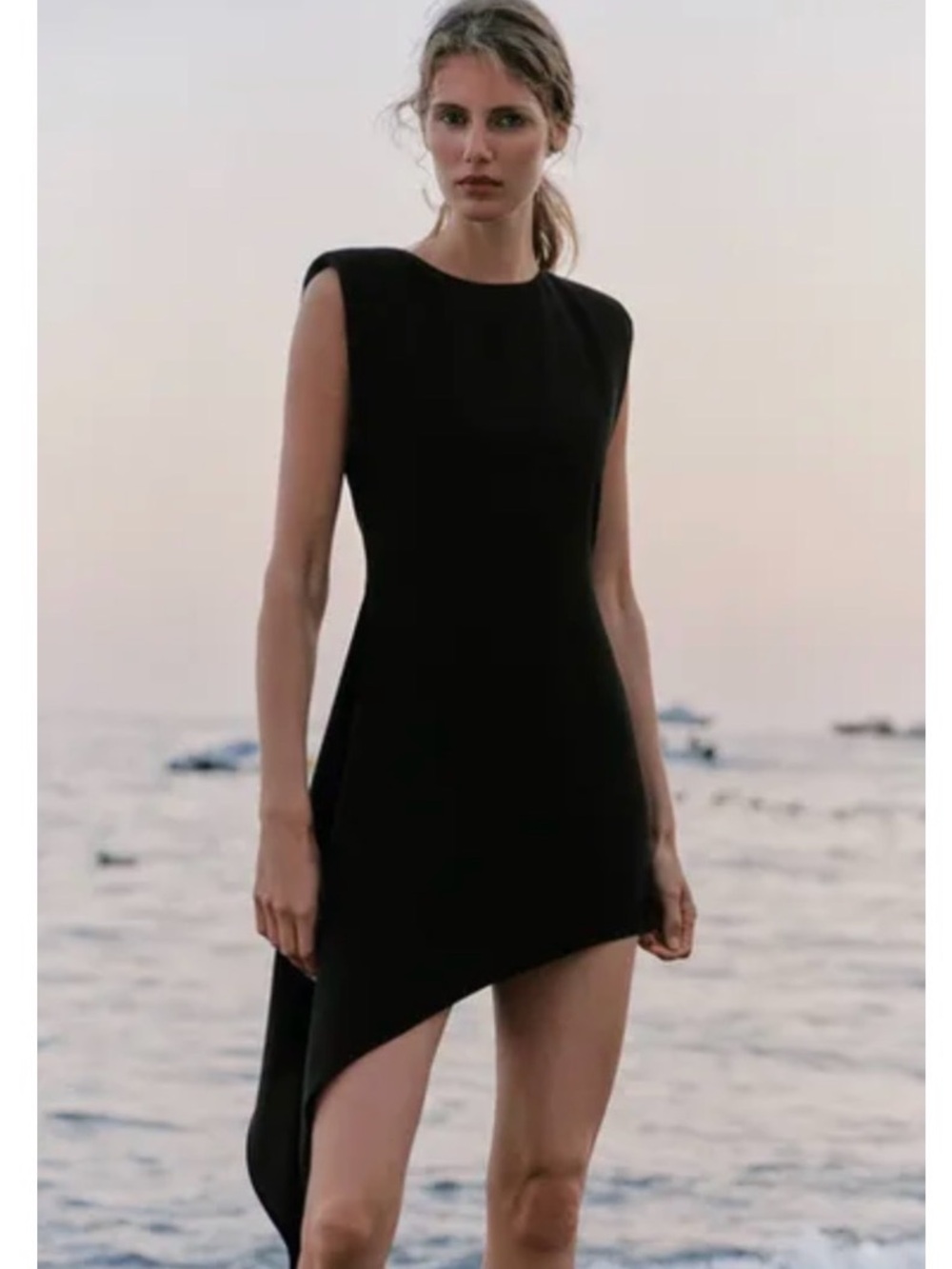 Zara | Sleeveless Black Asymmetric Top - Size L